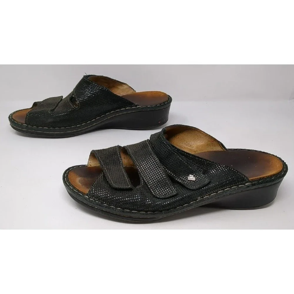FINN Women's Size US 9.5 UK 7 Cremona Black Leather Slide Adjustable Sandals VTG